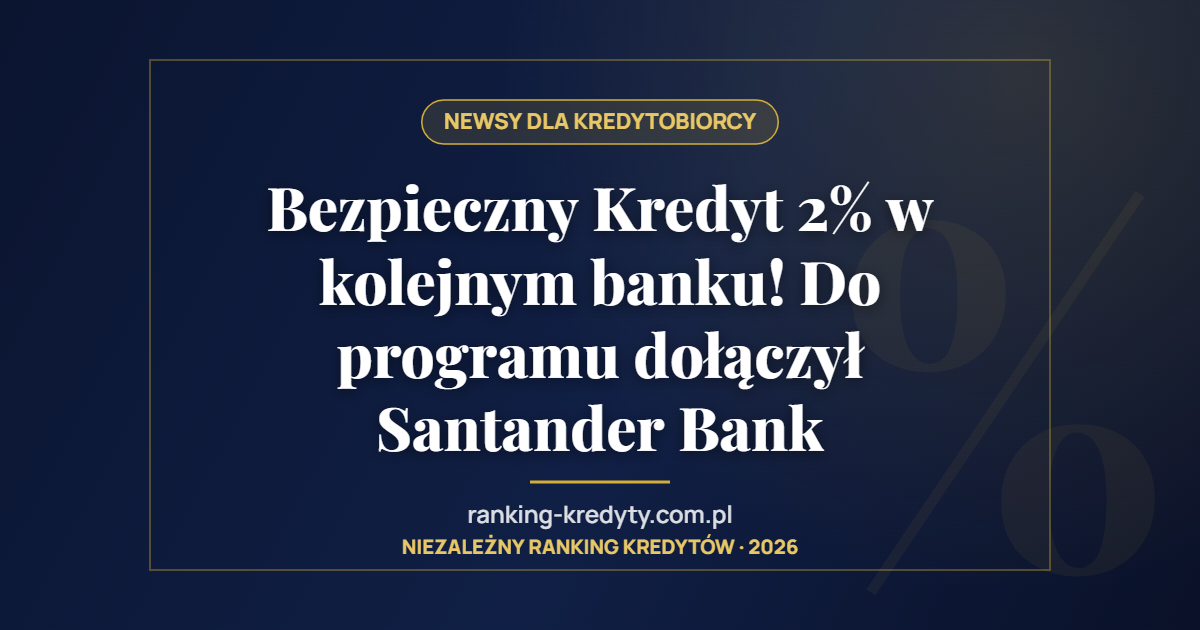 Bezpieczny Kredyt 2% w kolejnym banku! Do programu dołączył Santander Bank