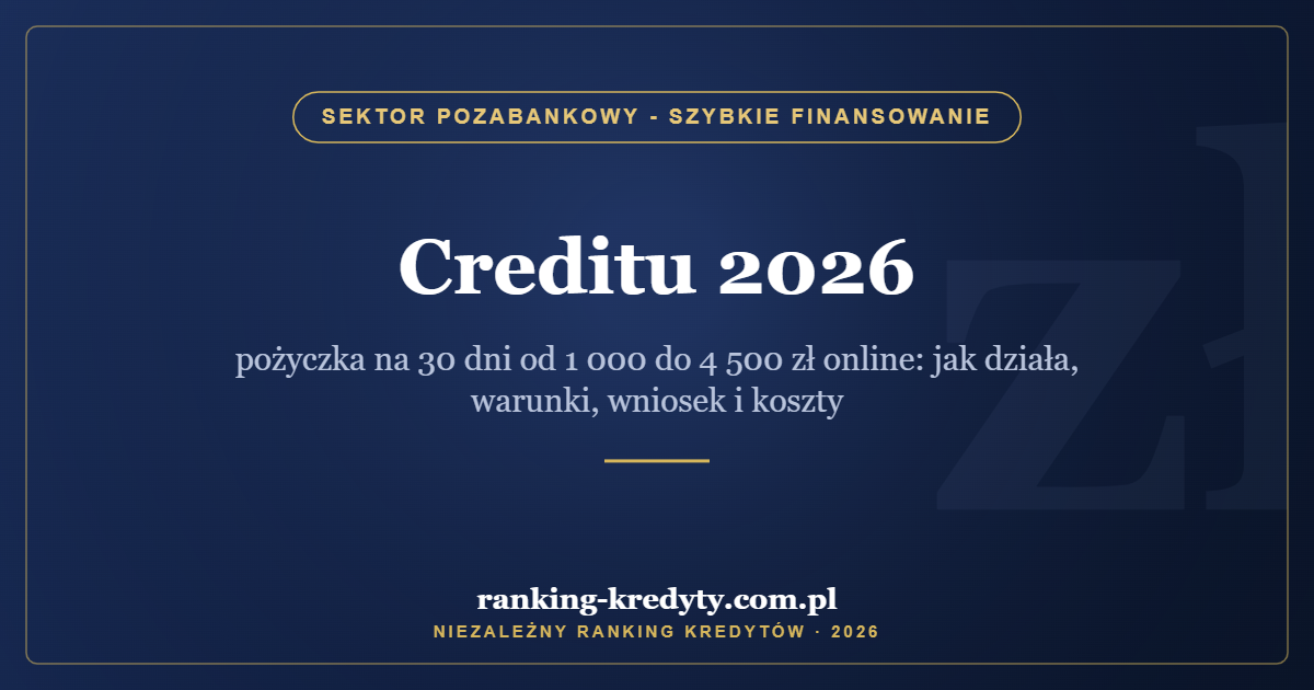 Creditu 2026 – pożyczka na 30 dni od 1 000 do 4 500 zł online: jak działa, warunki, wniosek i koszty