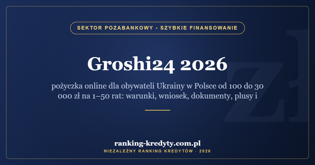 Groshi24 2026 – pożyczka online dla obywateli Ukrainy w Polsce od 100 do 30 000 zł na 1–50 rat: warunki, wniosek, dokumenty, plusy i minusy
