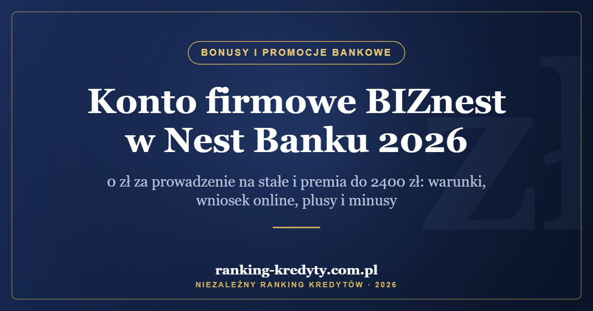 Konto firmowe BIZnest w Nest Banku 2026 – 0 zł za prowadzenie na stałe i premia do 2400 zł: warunki, wniosek online, plusy i minusy