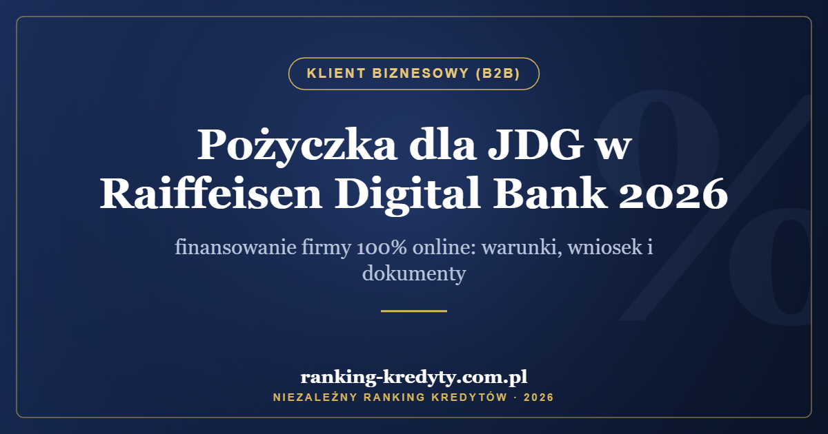 Pożyczka dla JDG w Raiffeisen Digital Bank 2026 – finansowanie firmy 100% online: warunki, wniosek i dokumenty
