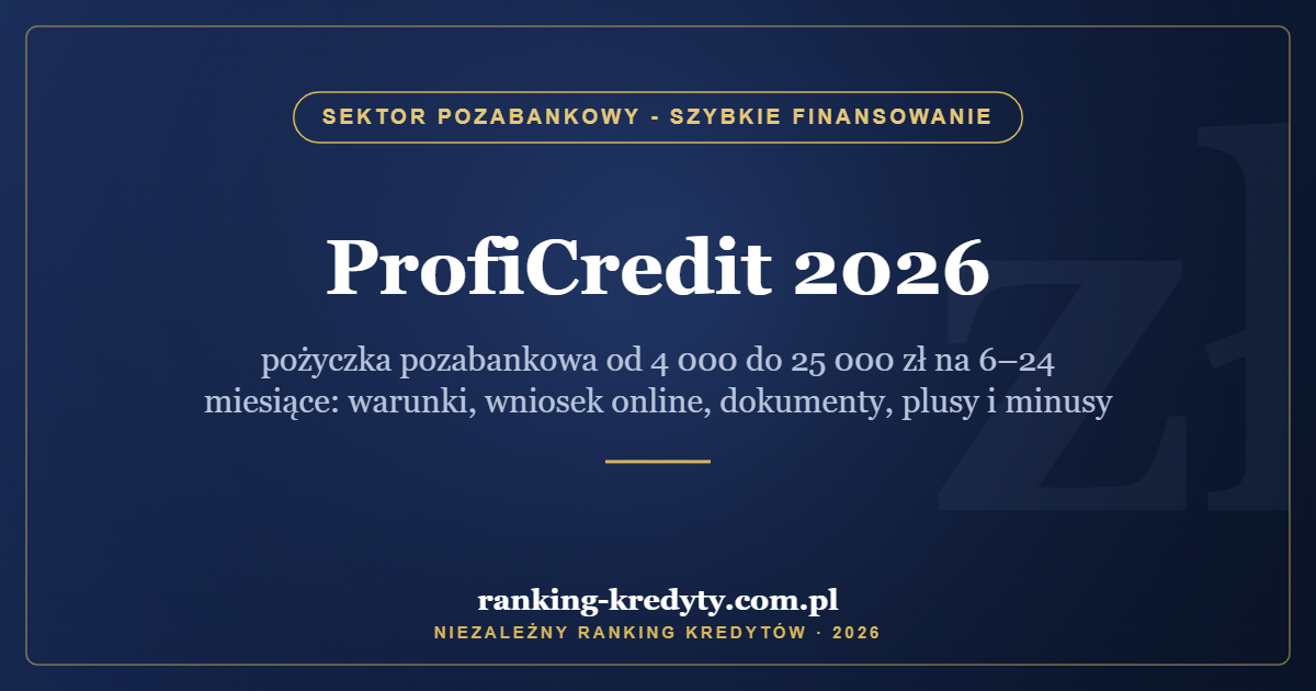 ProfiCredit 2026 – pożyczka pozabankowa od 4 000 do 25 000 zł na 6–24 miesiące: warunki, wniosek online, dokumenty, plusy i minusy