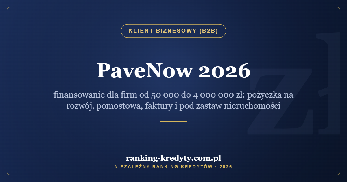 PaveNow 2026 – finansowanie dla firm od 50 000 do 4 000 000 zł: pożyczka na rozwój, pomostowa, faktury i pod zastaw nieruchomości